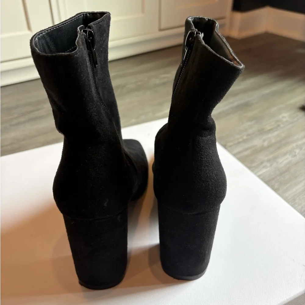 Lulu's Black Suede Pointed-Toe Ankle Booties with Side Zipper